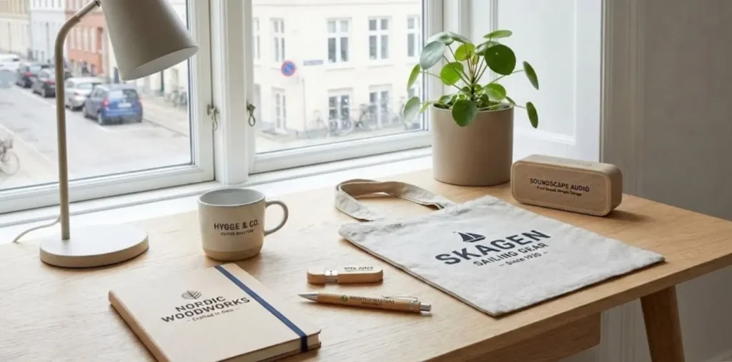 Des objets publicitaires sur un bureau