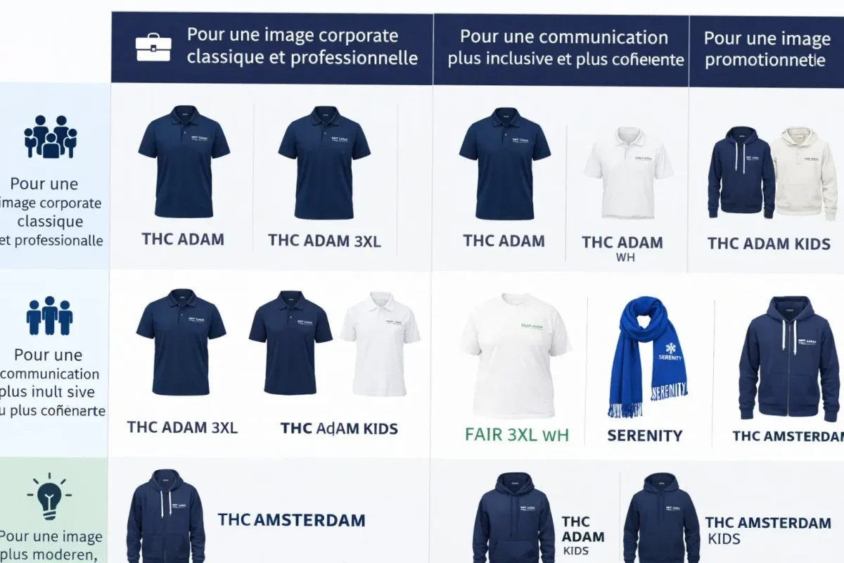 Comparatif des différents types de vêtements pour différents usages et différentes communications.