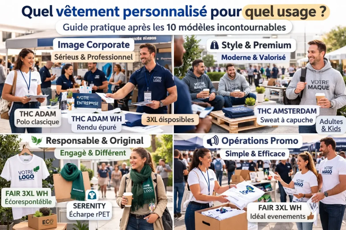 Quel vêtements personnalisés, pour quel usage? Image corporate, responsable original, opération promo, style premium.