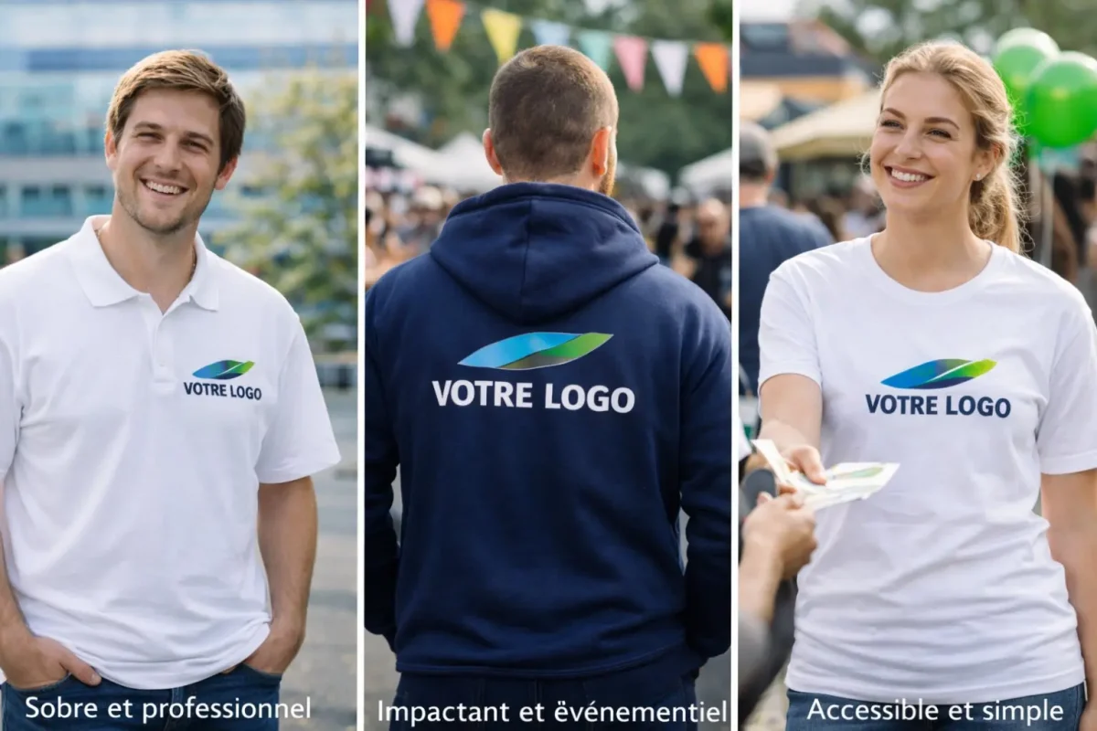 Type de vêtements et type de personnalisation Sobre et professionnel, impactant et événementiel, accessible et simple.