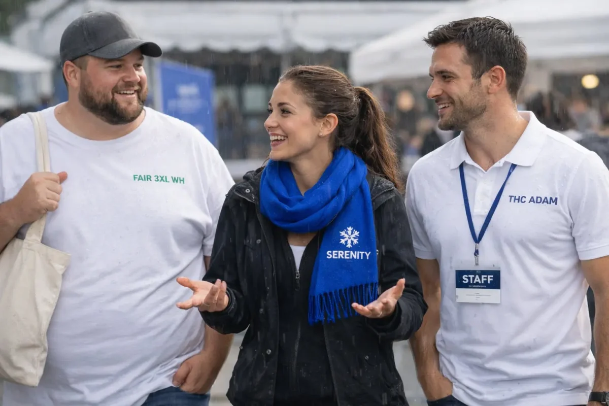 Le t shirt grande taille publicitaire, ainsi qu'une échappe personnalisée sous une pluie fine