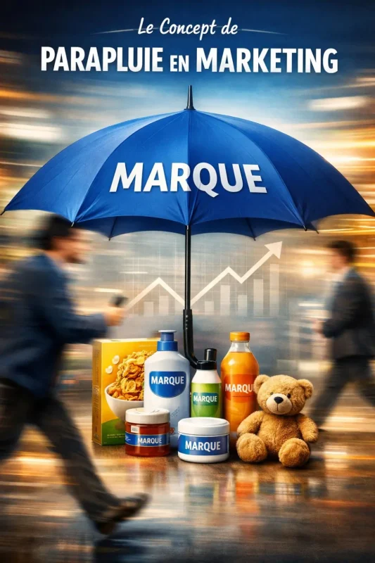 Le concept de parapluie en marketing illustré.