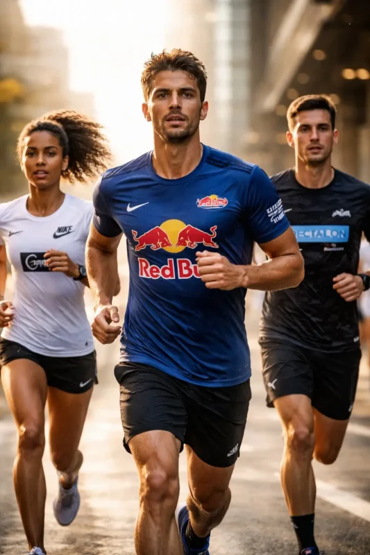 Personne en train de courir avec des maillots personnalisés.
